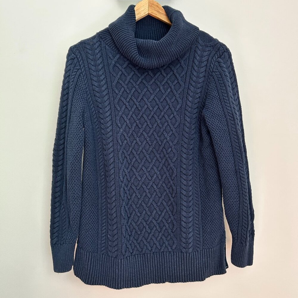Banana Republic Navy Blue Cable Knit Women's Turtleneck Sweater - Small